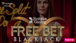 Ang larawan ay may baba na dealer ay may naka lagay na "free bet blackjack"
